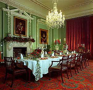 The dining room decorated for Christmas